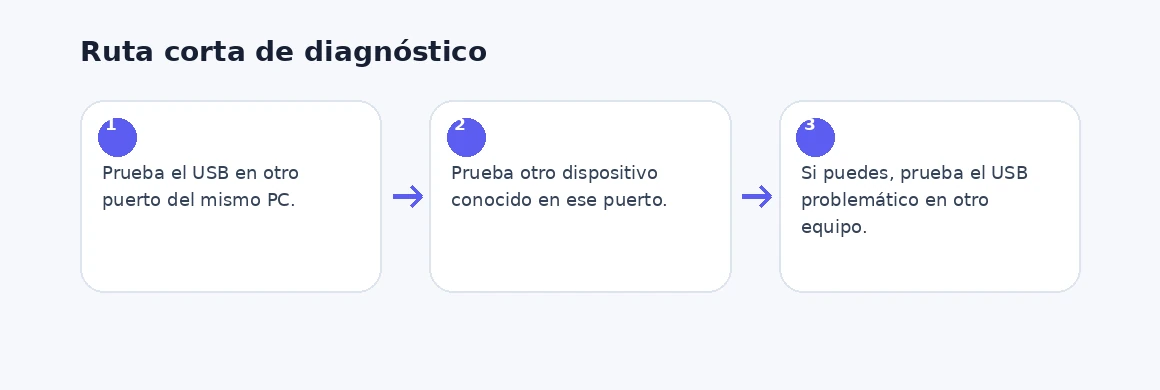 Ruta visual de diagnóstico para Windows no reconoce un USB