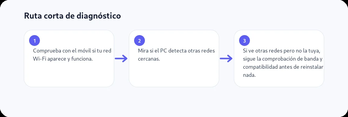 Ruta visual de tres pasos para Mi PC no encuentra mi Wi‑Fi